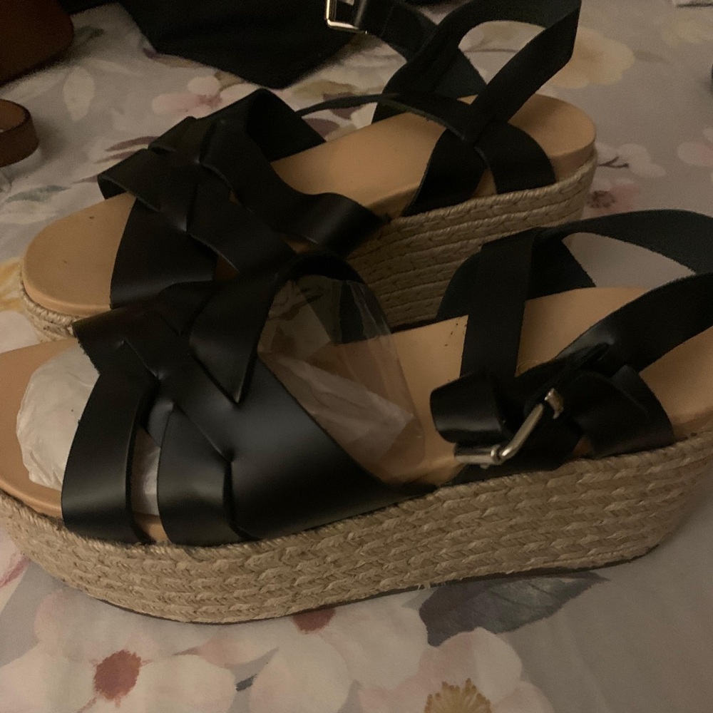 Black Wedge Sandals